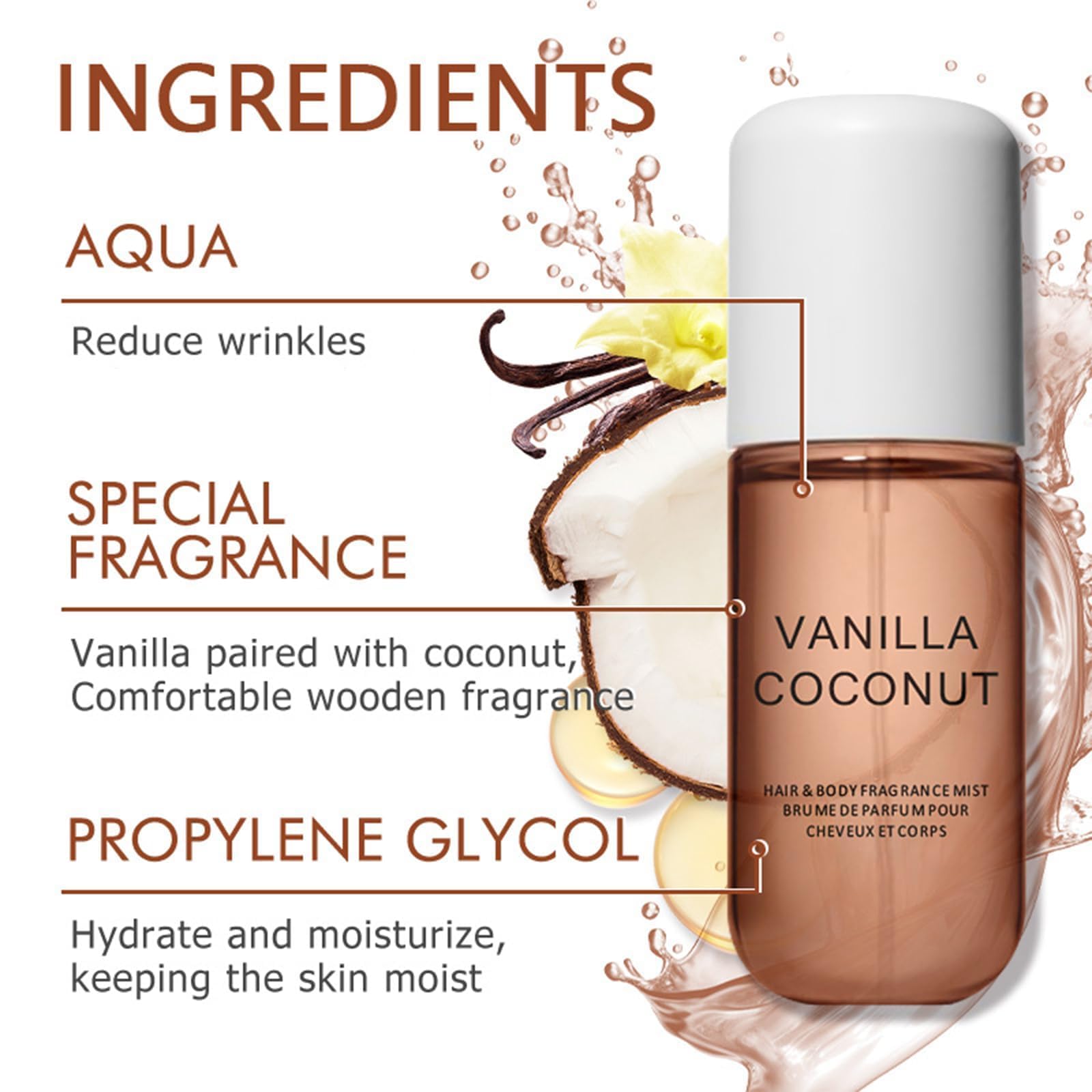 Vanilla Perfume Mist for Women - Long Lasting Vanilla Coconut Body Spray & Hair Fragrance | Eau De Toilette for Skin, Daily Wear, Date Night & Special Occasions