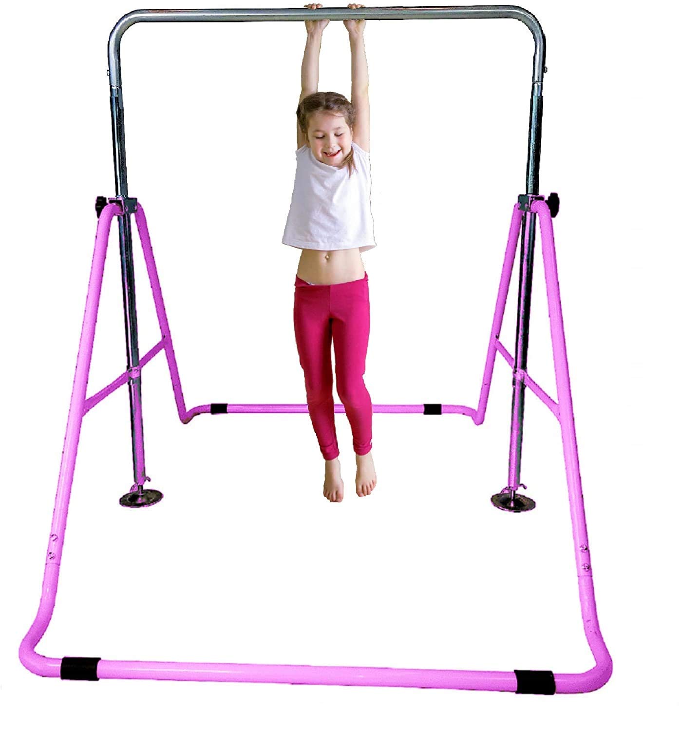 Adjustable Height Gymnastics Bar for Kids - Expandable Junior Training Kip Bar, Horizontal Monkey Bars, Jungle Gym & Balance Beam for Home Playground - Perfect for Indoor/Outdoor Gymnastics Training & Backyard Play (Purple)