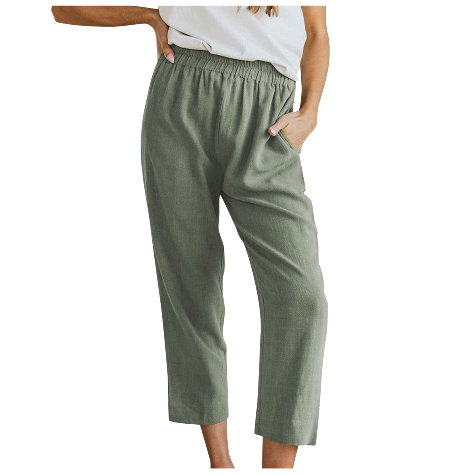Women's Casual Linen Cotton Cargo Pants with Pockets - Comfortable Solid Color Trousers for Everyday Wear | Perfect for Work, Travel & Outdoor Activities