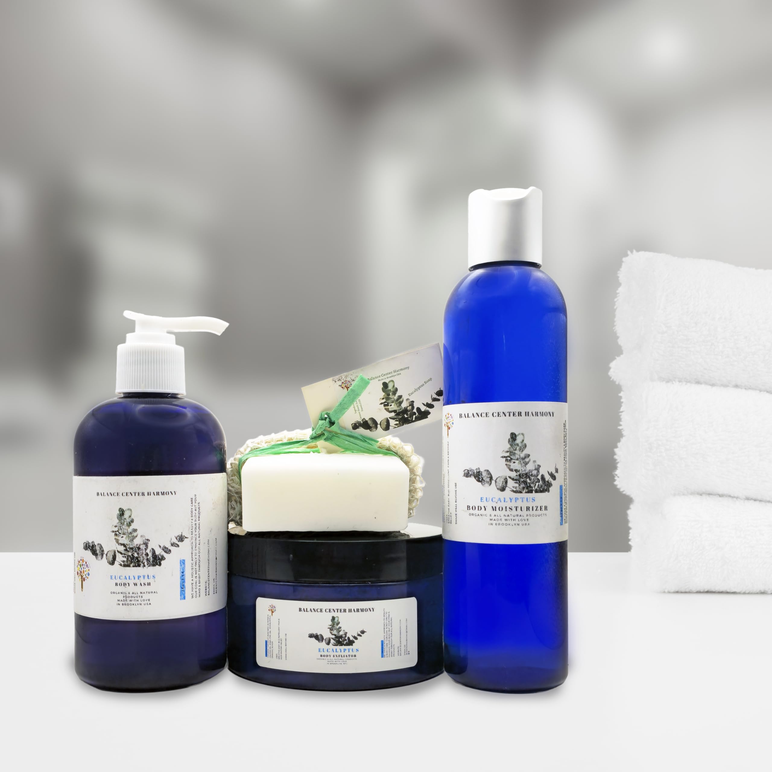Eucalyptus Body Care Set – Hydrating Moisturizer, Exfoliating Scrub, Body Wash & Soap with Healing Crystals | Natural Skincare for Deep Hydration & Relaxation | Perfect for Spa Day, Self-Care Routine & Gift Giving