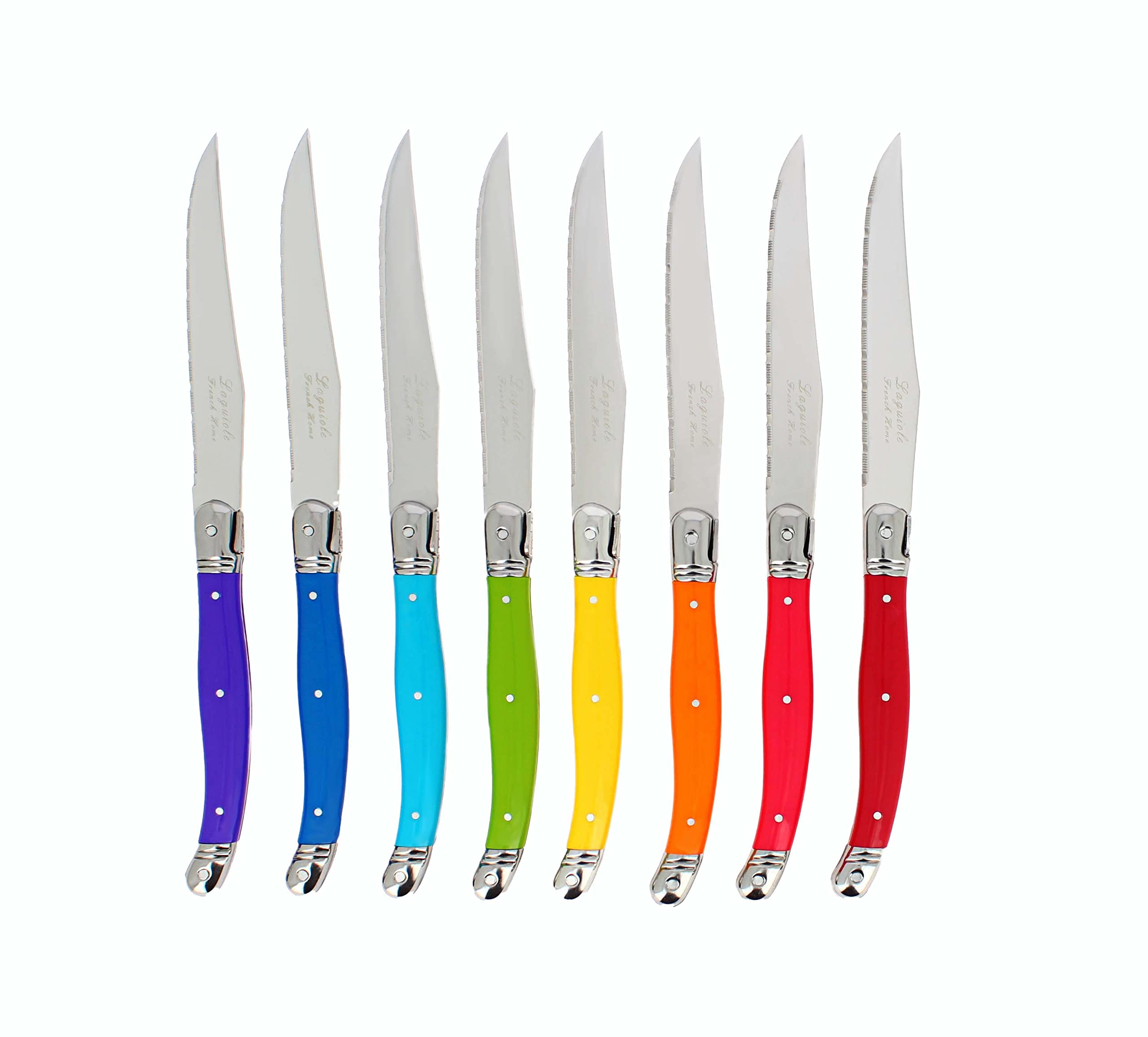 Premium French Laguiole 8-Piece Steak Knife Set - High-Quality Stainless Steel Dinner Knives with Elegant Rainbow Handles & Signature Bee Emblem - 9.25