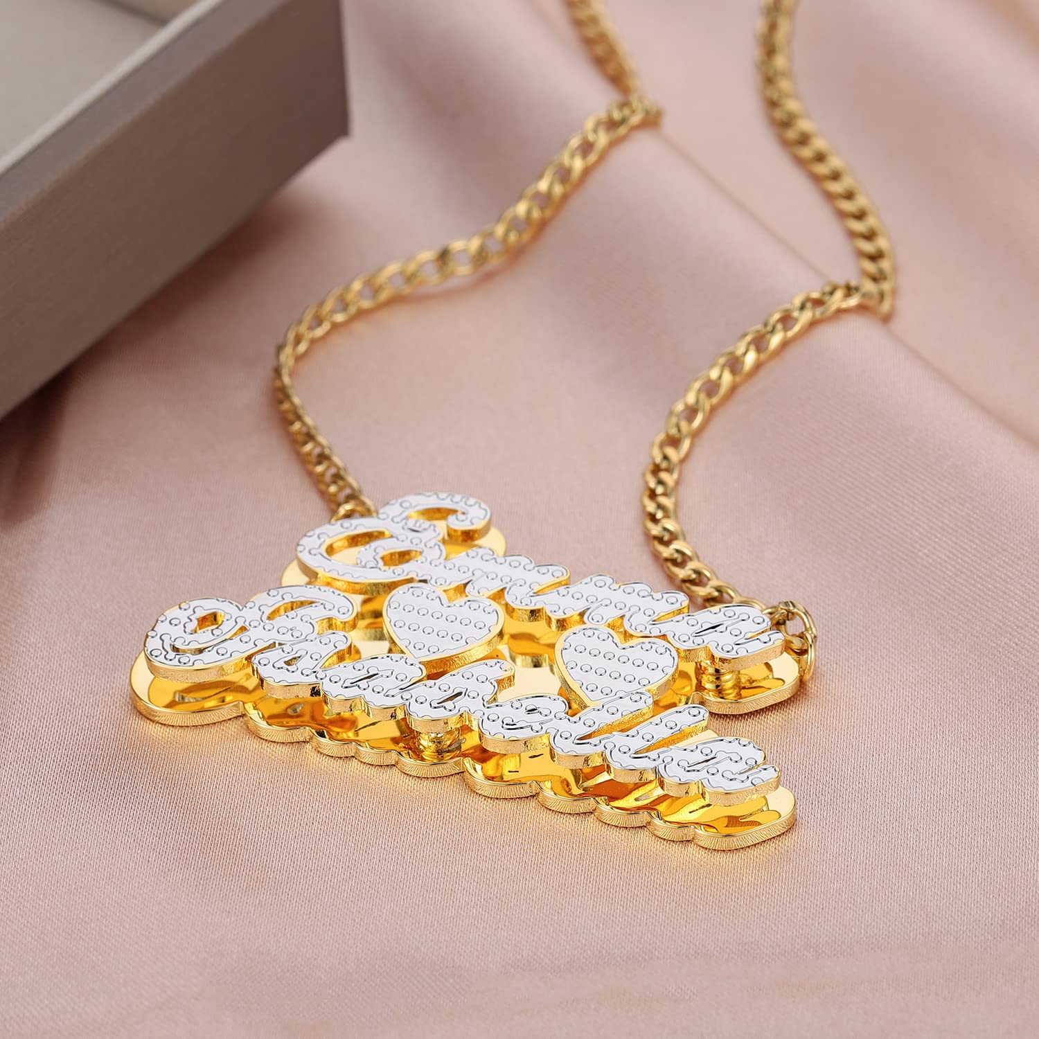 Personalized Double Plated Name Necklace for Couples - Custom Nameplate Pendant Jewelry for Boyfriend, Girlfriend, Women & Men - Romantic Birthday & Anniversary Gift for Her/Him - Perfect for Date Nights, Valentine's Day & Special Occasions