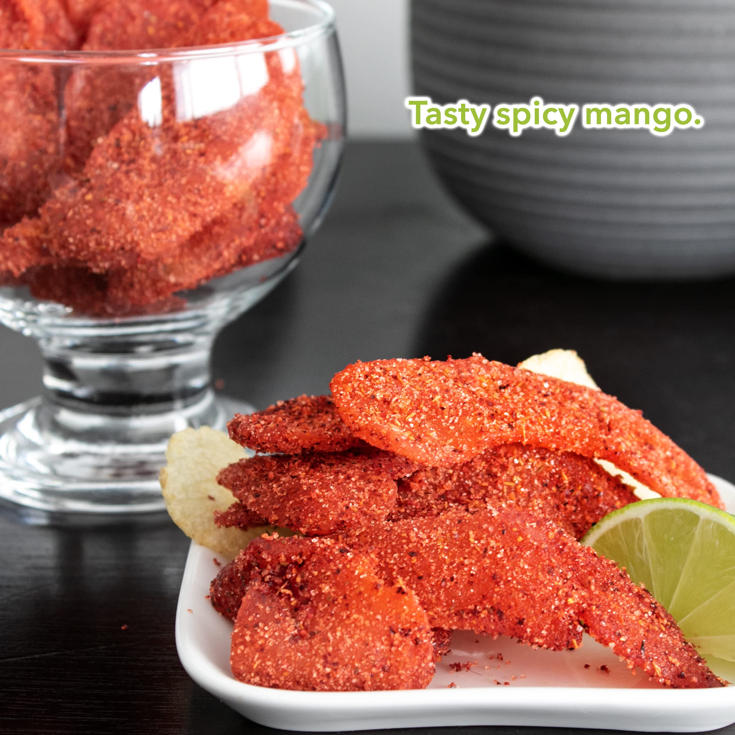 Balmoro Spicy Chili Lime Dehydrated Mango Slices - 8.8 oz Dried Mango with Chili & Lime - Healthy Vegan Snack for Hiking, Office, or Movie Night - Gluten-Free Sweet & Spicy Fruit Treat