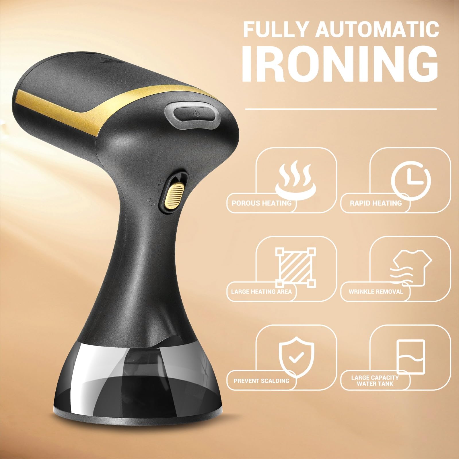 AN-2 Portable Black Garment Steamer - 1500W Fast Heating, 300ml Water Tank, 30-Second Ready, Auto Shut-Off for Travel & Home Use - Perfect for Clothes, Curtains, and Upholstery