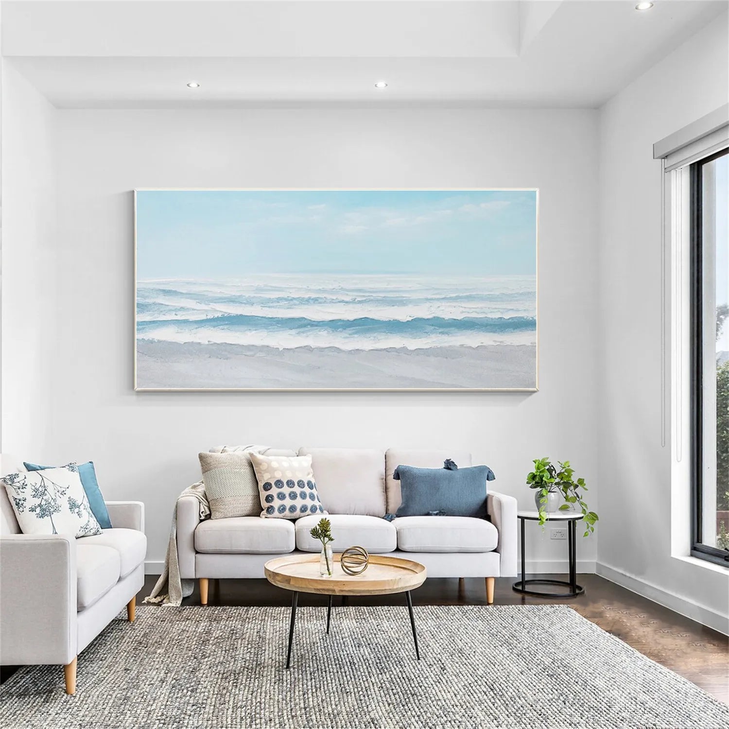 Ocean And Sky Painting #OS 186 - Handmade Canvas Wall Art for Home & Office Decor - Perfect for Living Room, Bedroom, or Office Wall Decor