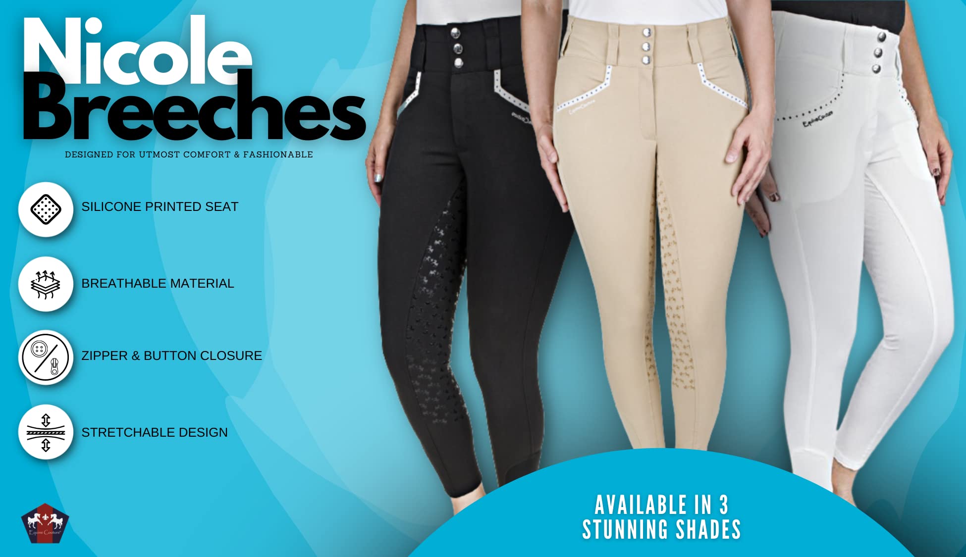 Equine Couture Nicole Full Seat Breech - Premium Riding Pants for Women - Comfortable & Stylish Equestrian Breeches for Dressage, Show Jumping & Horseback Riding