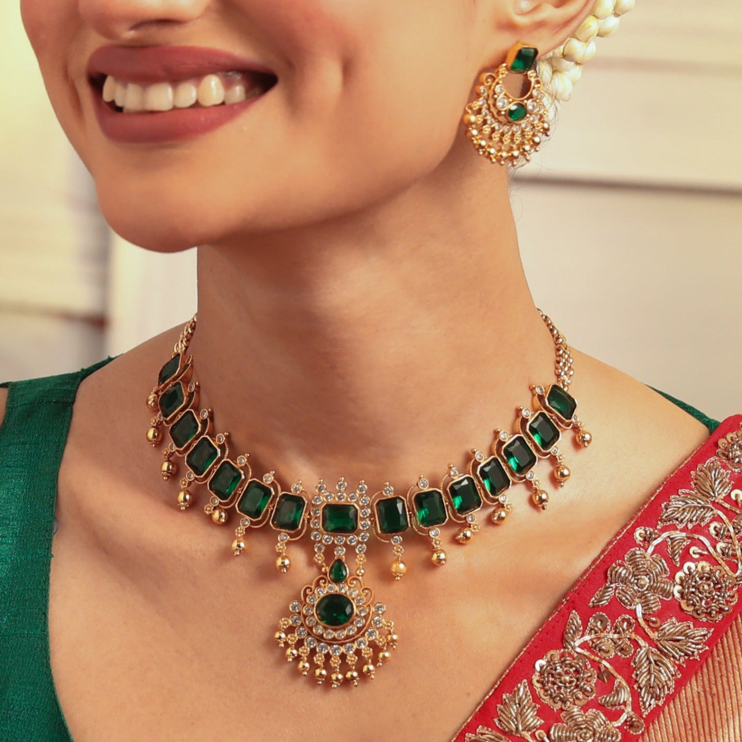 Emerald Shine CZ Choker Set - Elegant Cubic Zirconia Necklace for Women | Perfect for Parties, Weddings & Special Occasions