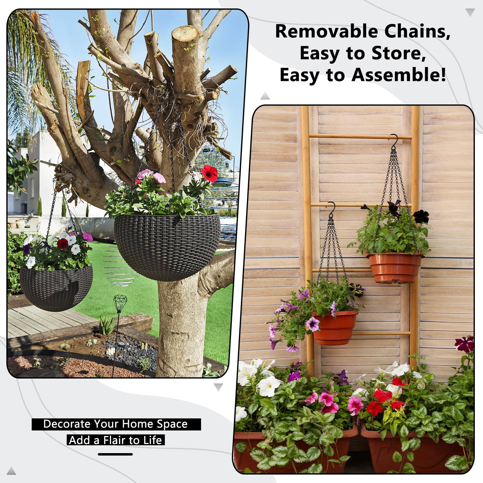 3 Pack 23 Inch Heavy Duty Hanging Basket Chains with Hooks - Black Plant Hangers for Flower Pots, Bird Feeders, Lanterns - Perfect for Indoor/Outdoor Garden Decor, Patio & Balcony Plant Display