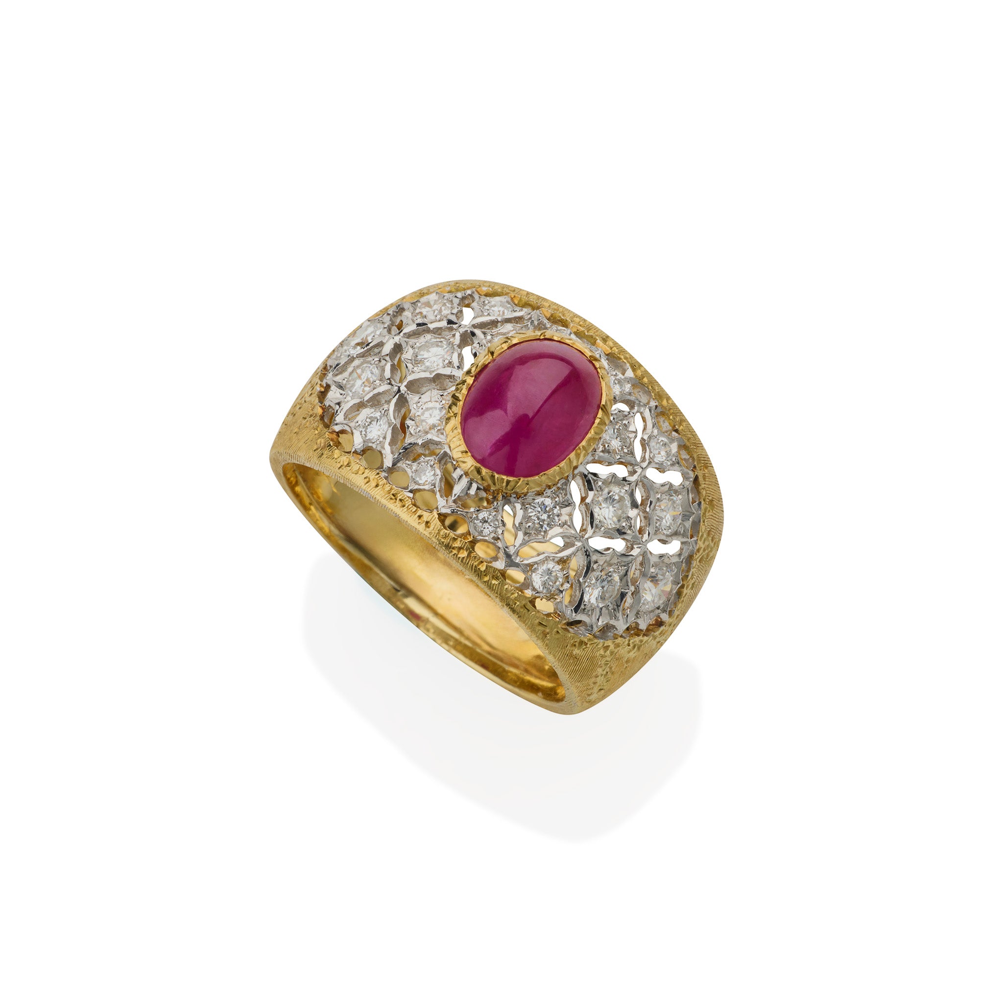 Buccellati Ruby and Diamond Ring – Elegant 18K Gold Women's Jewelry for Weddings, Anniversaries & Special Occasions