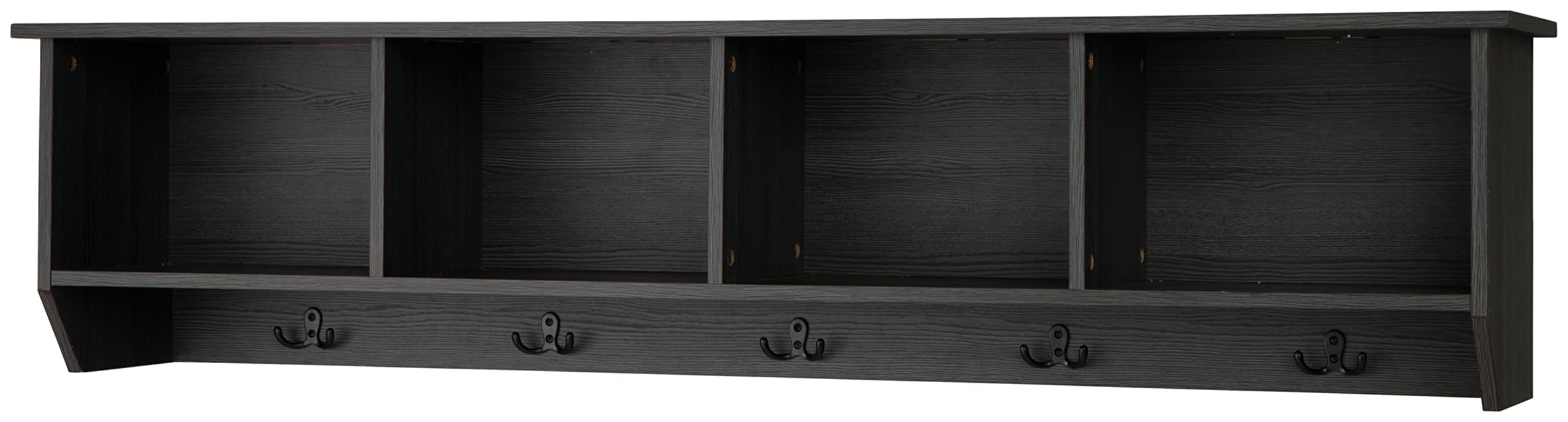 Signature Design by Ashley Mansi 60 Inch Wall Shelf with 5 Coat Hooks - Gray Wooden Floating Shelf for Entryway, Living Room & Bedroom Organization