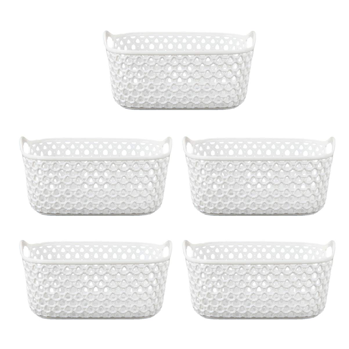 5-Piece Plastic Storage Baskets Set - Desktop & Home Organization for Kitchen, Bathroom, Clothes | Space-Saving Multipurpose Storage Containers for Office, Bedroom, and Dorm Room Organization