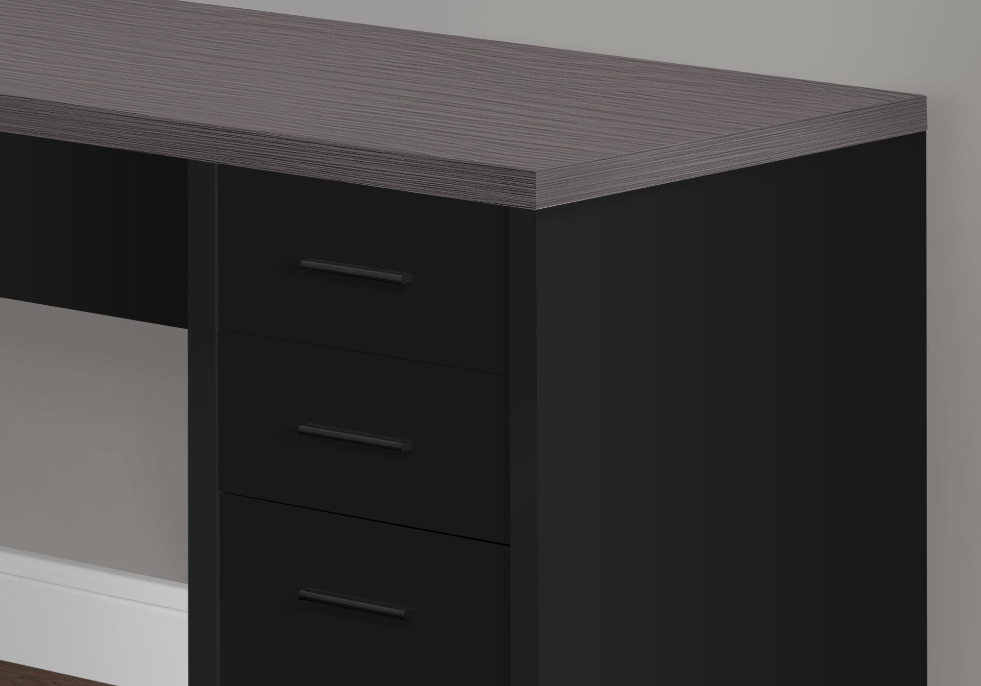 Black & Grey Corner Computer Desk with Tempered Glass Top - Compact Home Office Workstation for Small Spaces & Gaming Setup
