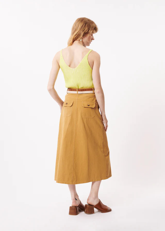 Pinar Mustard Yellow Skirt - Women's A-Line Midi Skirt with Pockets | Perfect for Casual Outings, Office Wear & Summer Dressing
