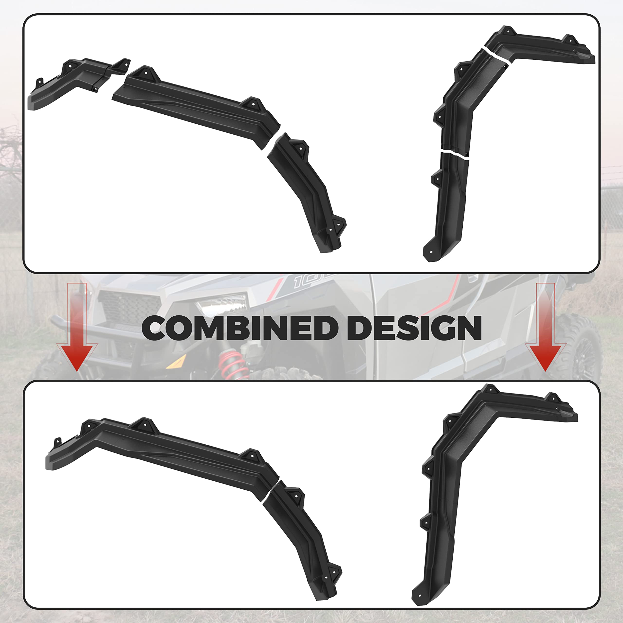 SAUTVS XL Heavy Duty Fender Flares & Mud Guards for Polaris General 1000/4 (2016-2025) - Front & Rear Replacement Accessories #2884220 | Off-Road Protection & Mud Splash Prevention for UTV Adventures