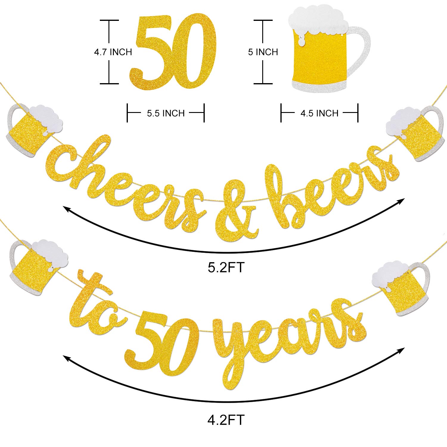 50th Birthday Gold Glitter Banner - Cheers & Beers Party Decor for Him/Her - Anniversary & Wedding Supplies - Perfect for Milestone Celebrations, Photo Backdrops & Festive Home Decor