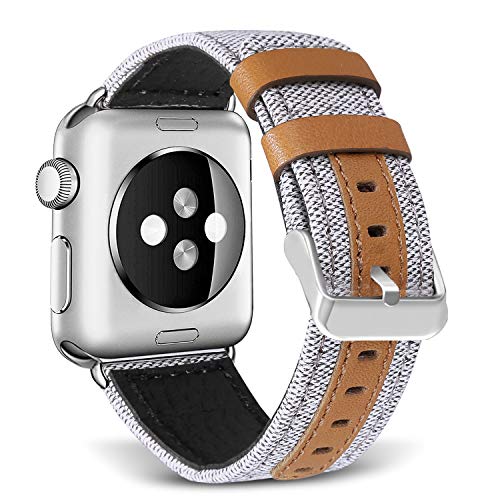 Premium Genuine Leather Watch Bands for Apple Watch 49mm 45mm 44mm 42mm 41mm 40mm 38mm - Compatible with iWatch Ultra, SE & Series 8/7/6/5/4/3/2/1 - Classic Canvas & Leather Straps with Secure Metal Clasp for Men & Women - Perfect for Workouts, Office Wear & Everyday Fashion