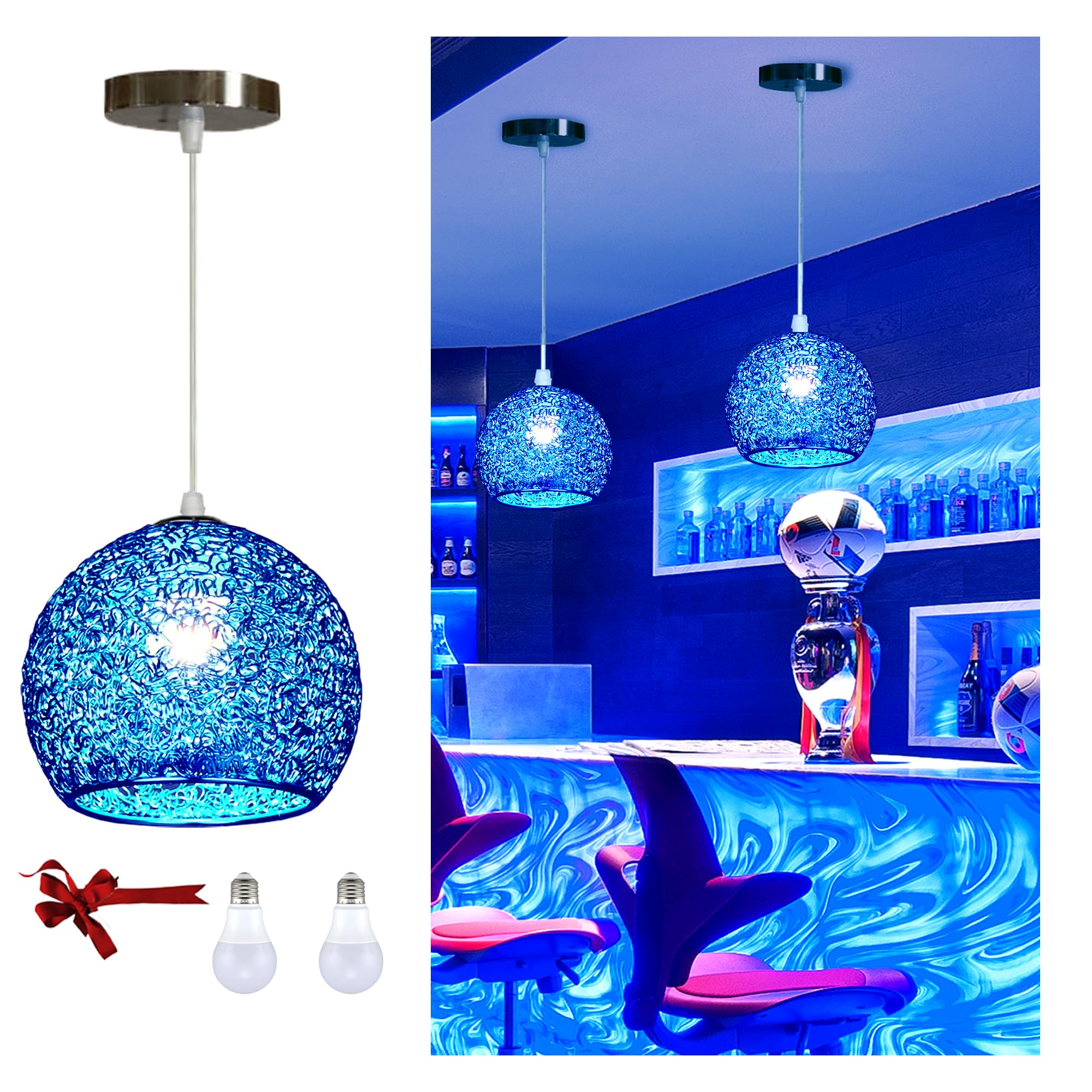 Modern Adjustable Circular Metal Pendant Light - Blue Hanging Lamp for Kitchen Island, Dining Room, Bathroom & Bar | Durable Ceiling Lighting Fixture for Home & Office Decor