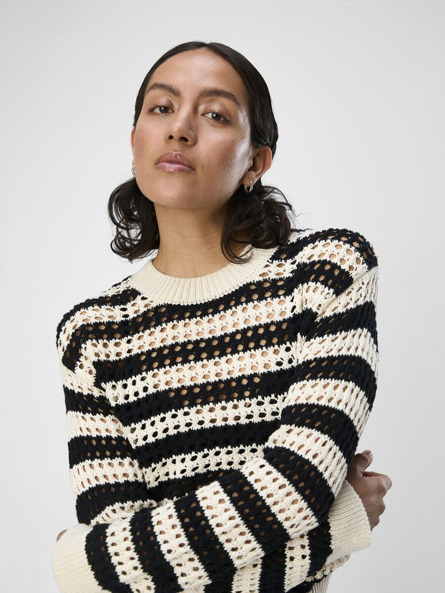 Charlie Open Weave Jumper - Sandshell & Black Color Knit Sweater for Women | Cozy Fall & Winter Fashion | Perfect for Casual Outings, Office Wear, and Date Nights