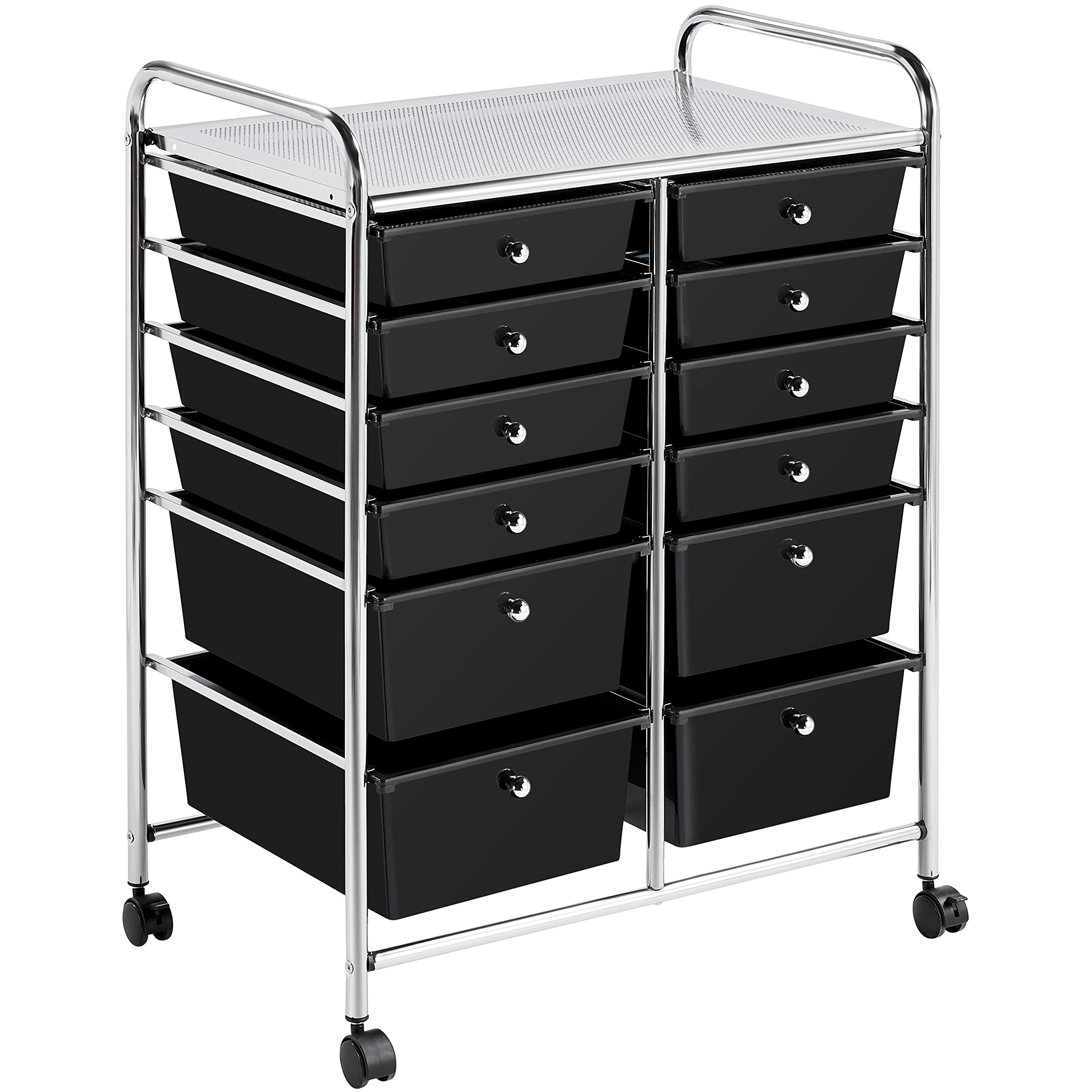 Yaheetech 12-Drawer Rolling Cart - Mobile Storage Organizer for Craft Supplies & Tools - Black