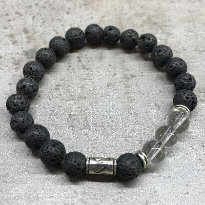 Lava Stone Beaded Bracelet for Men & Women - Natural Black Volcanic Rock & Quartz Crystal Energy Healing Jewelry - Perfect for Meditation, Yoga, and Stress Relief