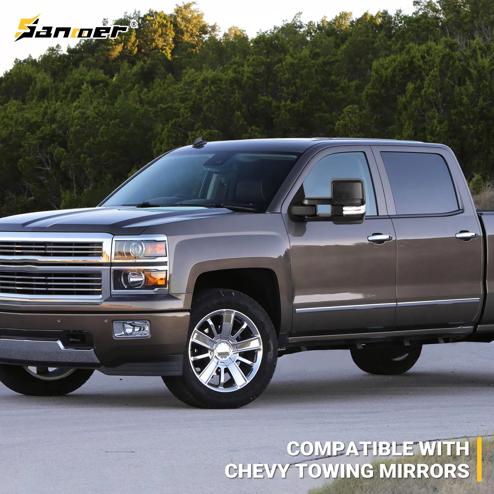 2014-2018 Chevy Silverado & GMC Sierra 1500/2500/3500 HD Towing Mirrors with Switchback LED Lights, Turn Signals, Running Lights, Power Glass & Heated Backup Lamps - Perfect for Night Towing, Off-Roading & Heavy-Duty Work