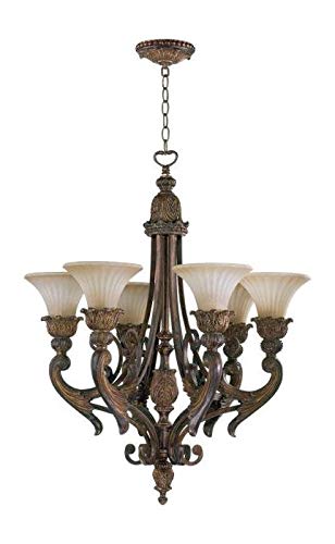 Six-Light Corsican Gold Antique Amber Glass Up Chandelier - Vintage Crystal Ceiling Light Fixture for Dining Room, Living Room & Bedroom Decor