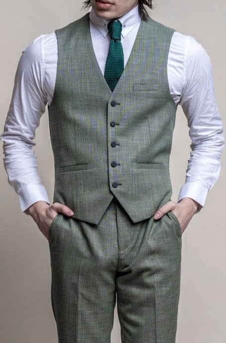 Cavani Miami Men's Sage Green Waistcoat Vest | Slim Fit Formal Waistcoat for Weddings & Business | Premium Cotton Blend