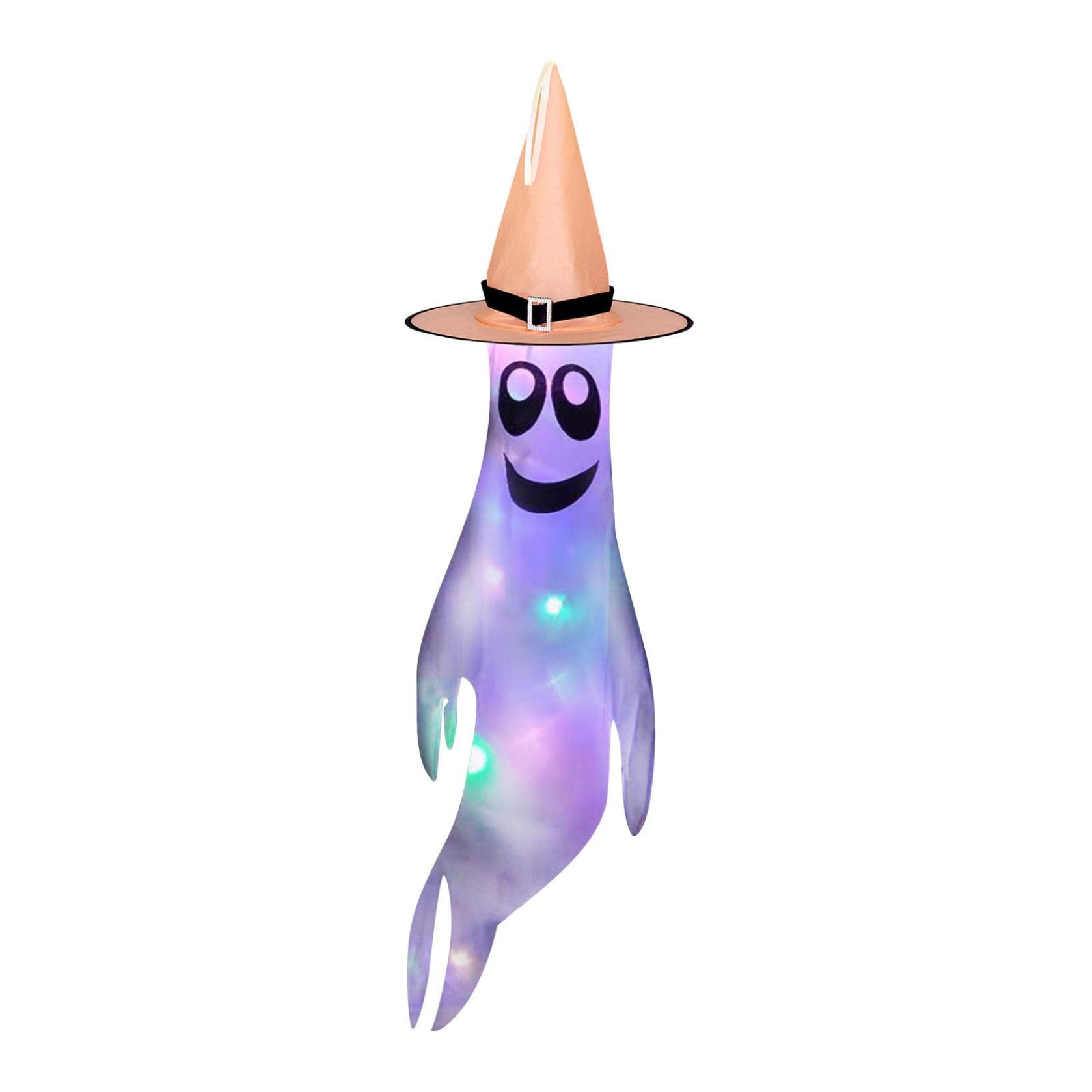 Halloween Ghost LED Windsock Flag - Outdoor Halloween Decorations with Colorful Lights for Yard, Garden, Patio & Pathway - Spooky Party Supplies for Halloween Night & Trick-or-Treat Decor