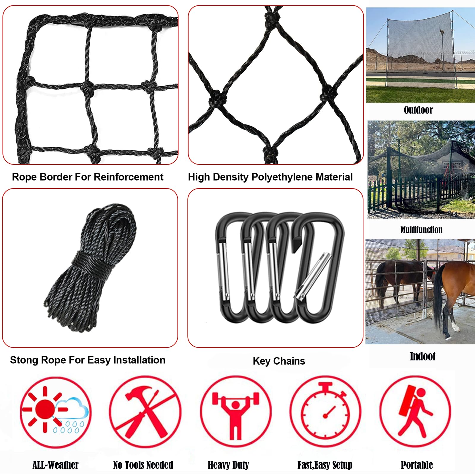 Baseball Softball Backstop Net - Heavy Duty PE Knotted Sports Barrier for Backyard, Field & Practice | Durable Training & Safety Netting for Baseball, Softball, Batting Cages & Outdoor Sports