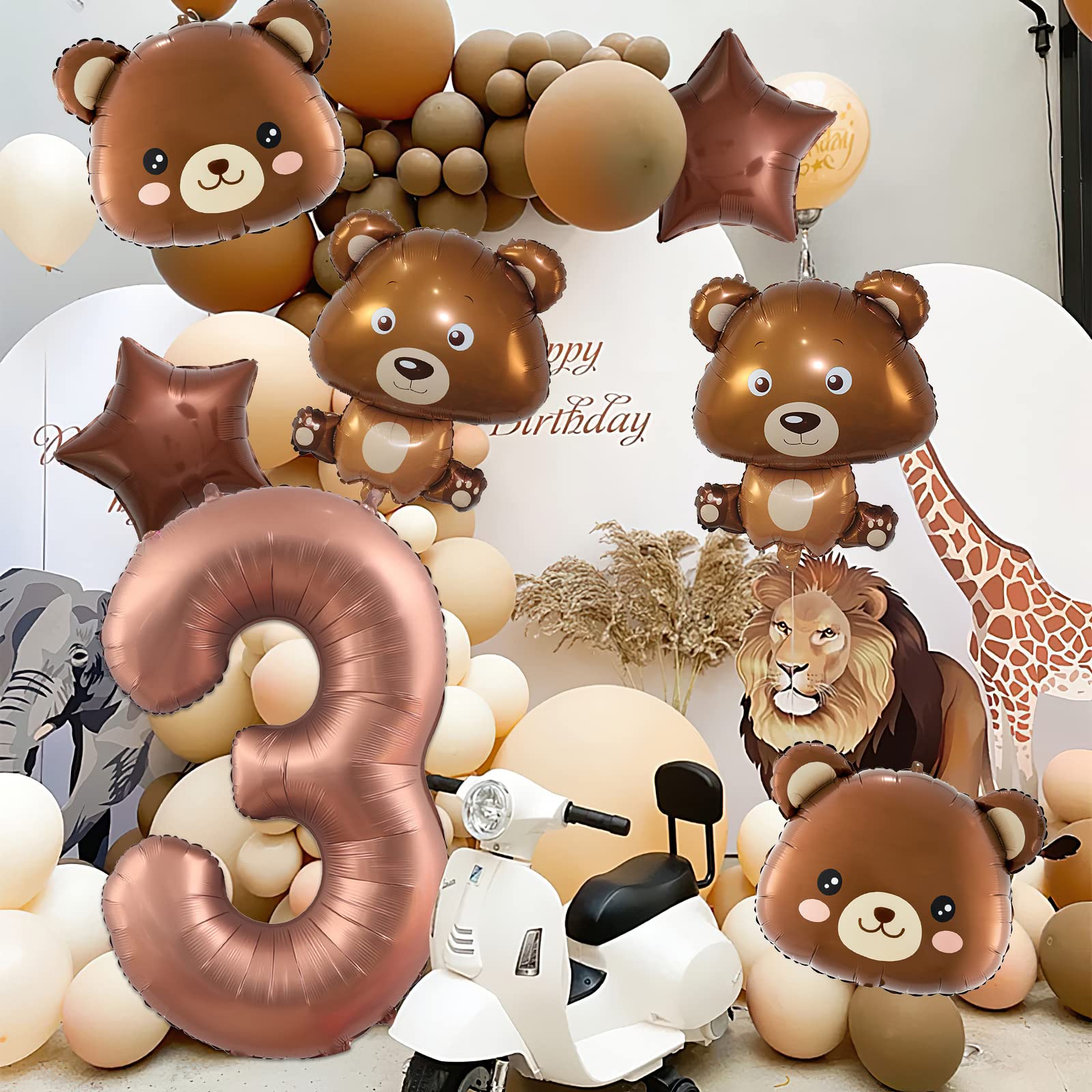 40 Inch Bear Birthday Balloons - 3rd Birthday Party Decorations, Foil Animal Balloons for Baby Showers, Gender Reveals & Kids Birthday Parties