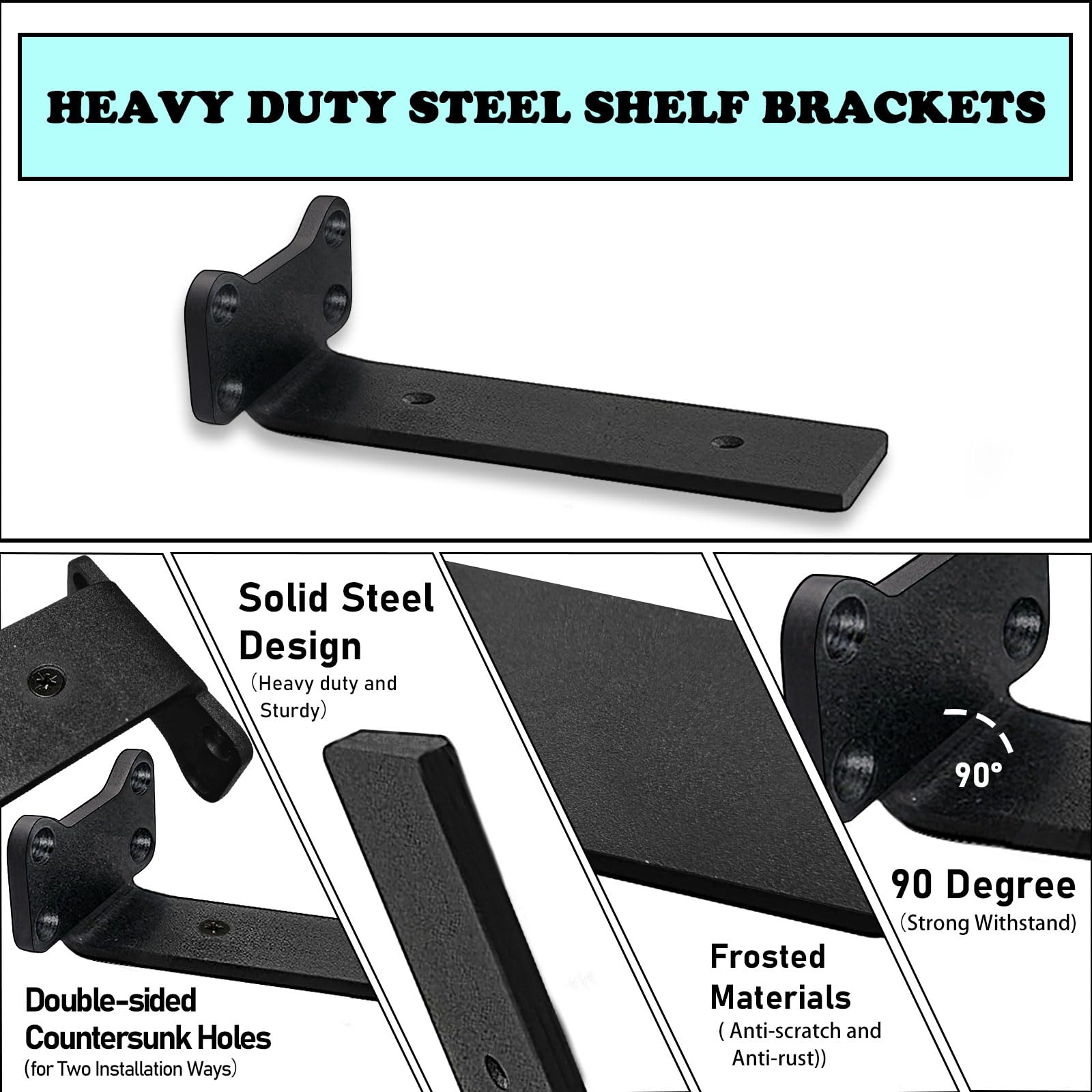 Heavy Duty Shelf Brackets 8 Inch - Premium Steel Wall Brackets for Floating Shelves (6 Pack) - Home & Office Storage