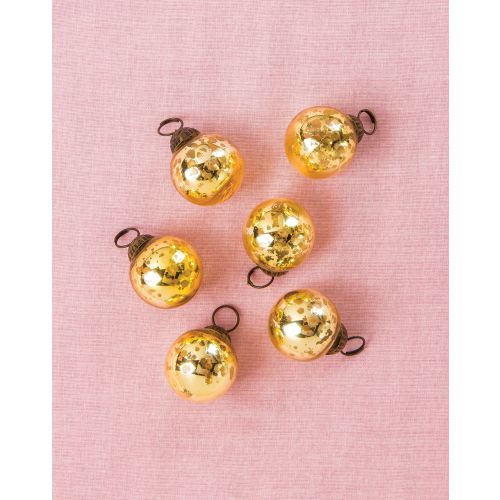 6 Pack Handcrafted Mini Mercury Glass Ball Ornaments - 1.5 Inch Gold Ava Christmas Tree Decorations for Holiday, Party & Home Décor