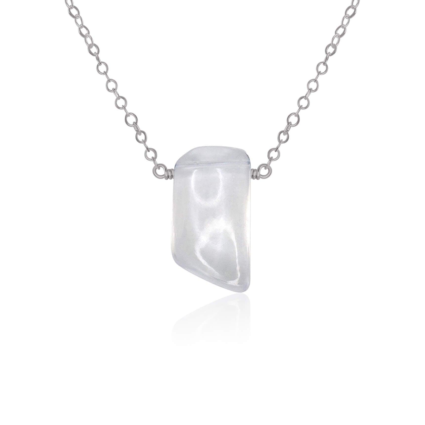 Small Smooth Clear Crystal Quartz Slab Necklace - Natural Healing Stone Jewelry for Women, Chakra Balancing & Energy Cleansing | Perfect for Meditation, Yoga, and Spiritual Gifts