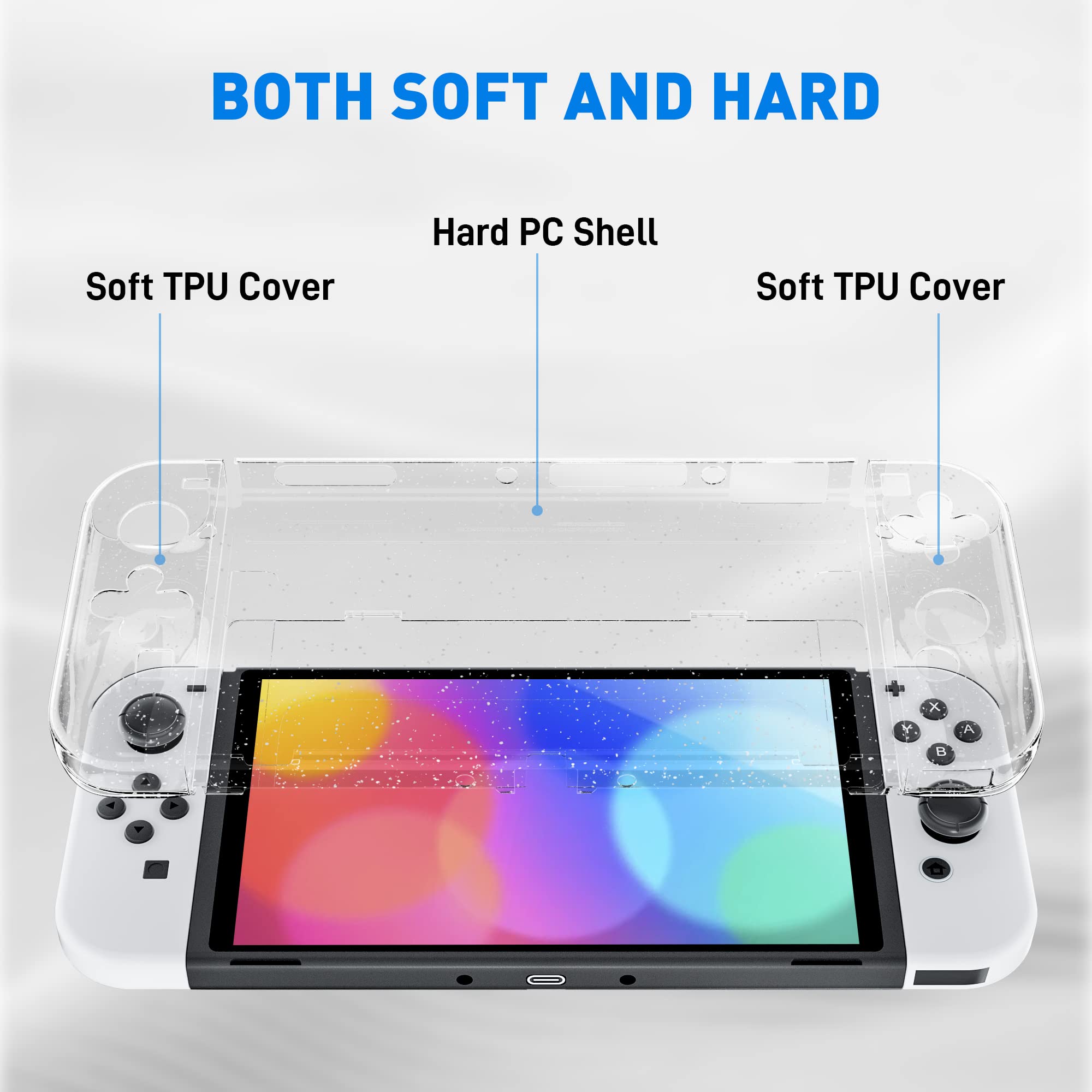 FANPL Glitter Case for Nintendo Switch OLED Model 2021 - Dockable Protective Shell with Sparkle Soft TPU Cover & Ergonomic Joycon Grip | Perfect for Gaming Protection and Stylish Play