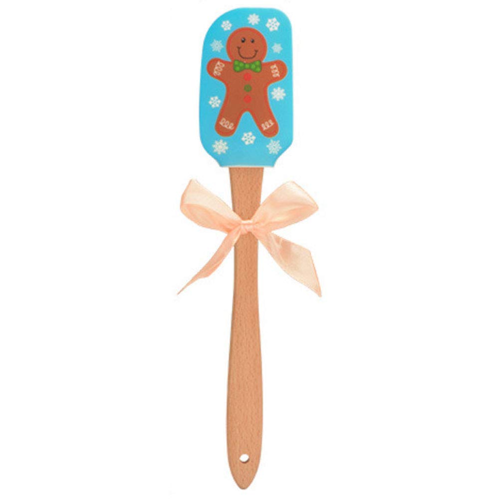 Christmas Silicone Spatula Set - Heat Resistant Rubber Baking Spatula with Wooden Handle for Mixing Batter, Scraping Bowls & Spreading Frosting - Gingerbread Man Design - Perfect for Holiday Baking, Cake Decorating & Cookie Making