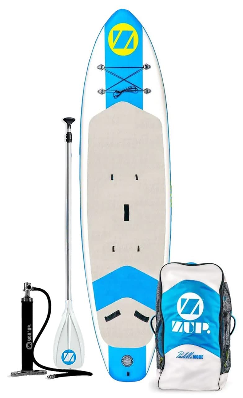ZUP Boomer iSup Stand Up Paddle Board Combo - Inflatable SUP for All Ages - Perfect for Lakes, Rivers & Calm Waters - Includes Paddle & Accessories - Blue & White Design - Great for Fitness, Yoga & Family Fun