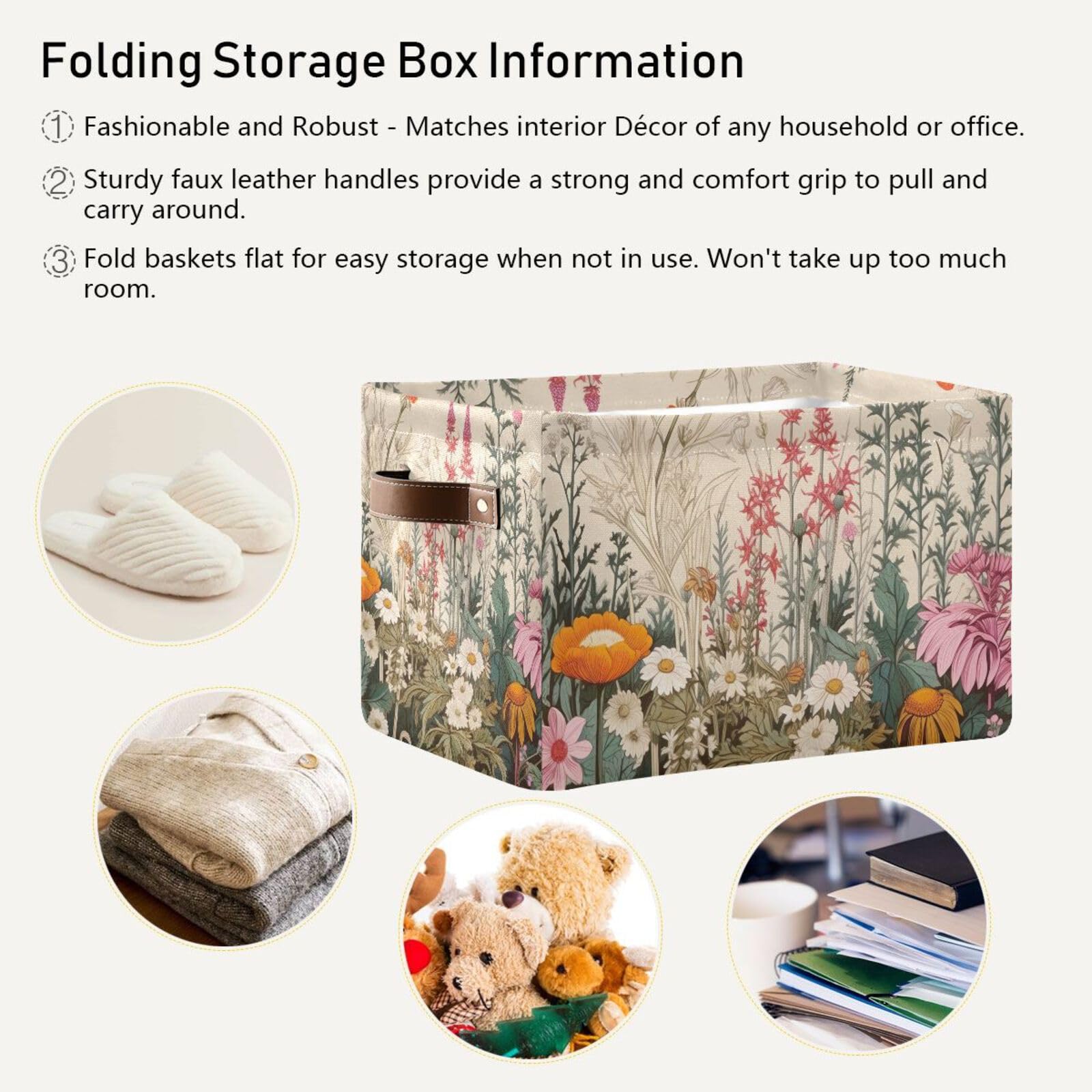 Foldable Canvas Storage Baskets with Handles - 2 Pack Rectangle Fabric Organizer Boxes for Clothes, Home & Office Organization | Perfect for Closet Shelves, Bedroom Storage & Decorative Home Decor