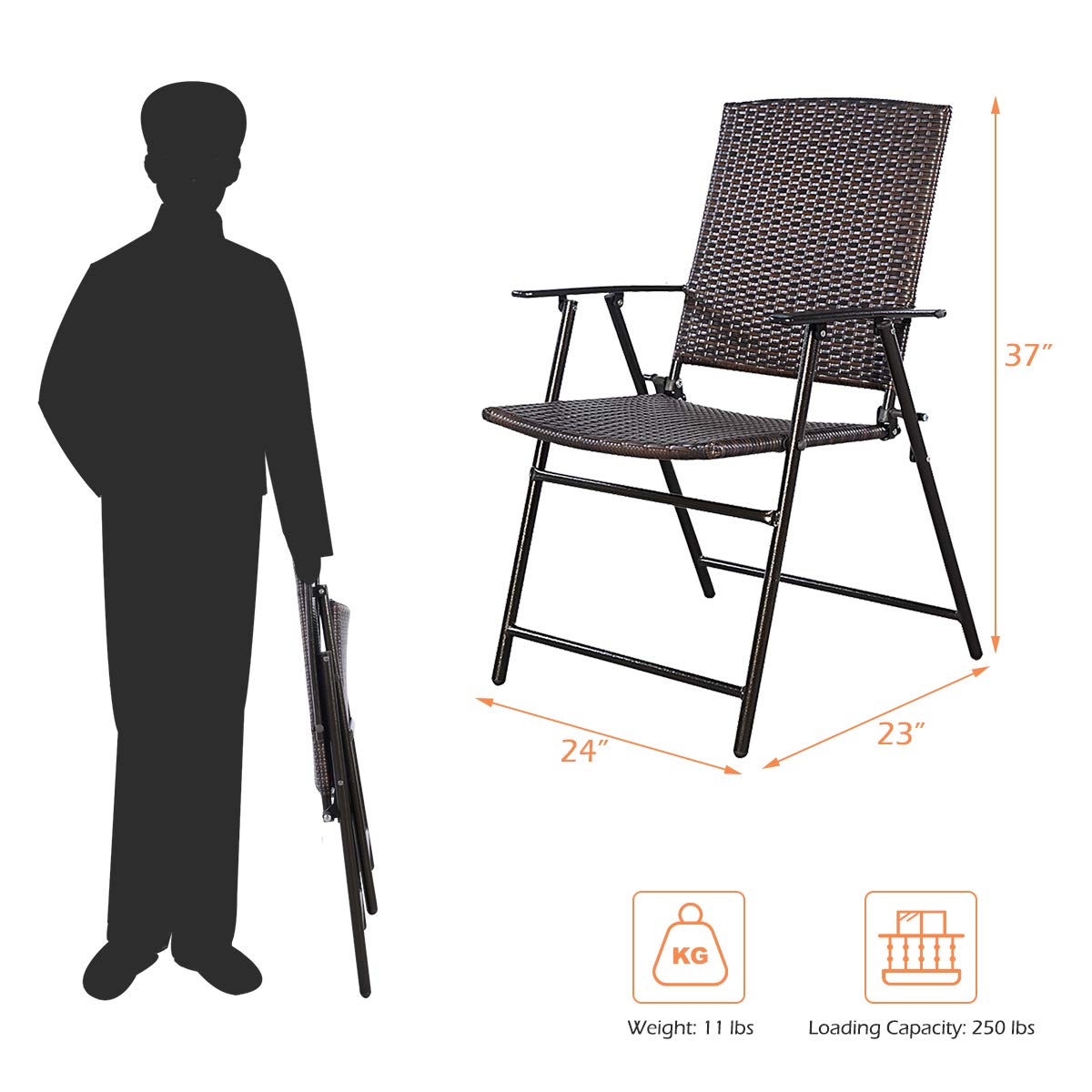 SAFSTAR 5-Piece Patio Dining Set - 4 Folding Wicker Chairs with 28