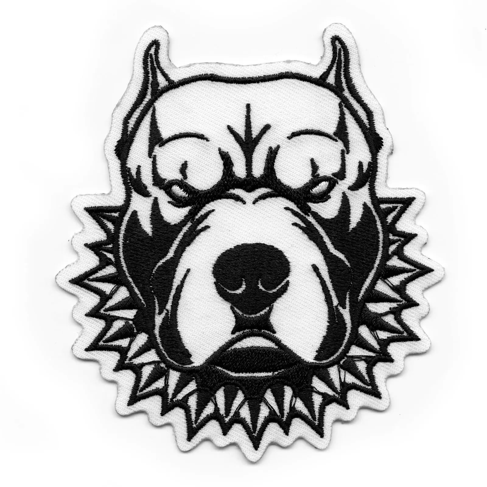 Pitbull Head Spike Collar Patch - Heavy Duty Embroidered Iron-On Badge for Dog Collars | Perfect for Punk, Gothic, and Biker Style Pet Accessories | Great for DIY Dog Collar Customization and Costume Parties
