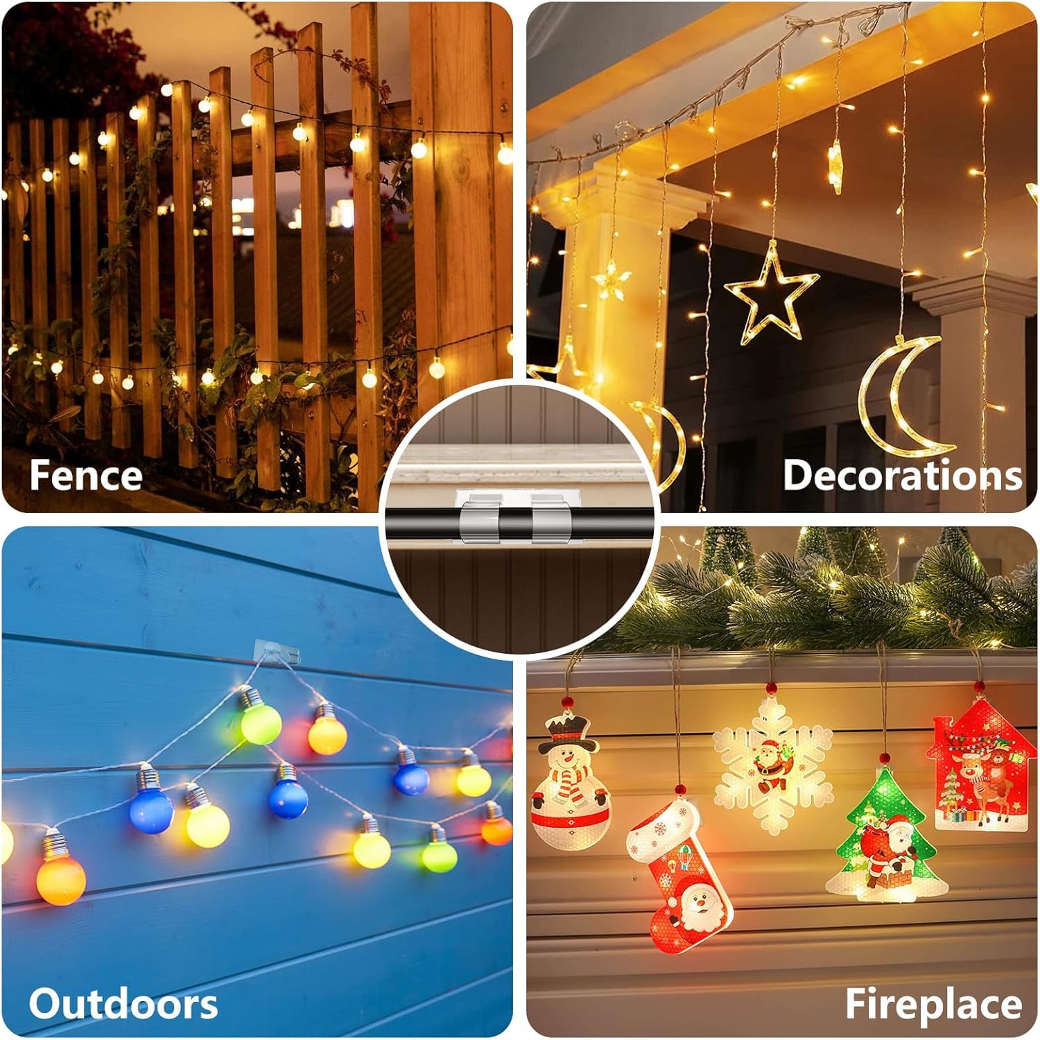 24Pcs Clear Outdoor Light Clips - Heavy Duty Waterproof UV-Resistant Hooks for String Lights, Perfect for Patio, Fence, Balcony & Indoor Decor | Ideal for Parties, Weddings & Backyard Lighting