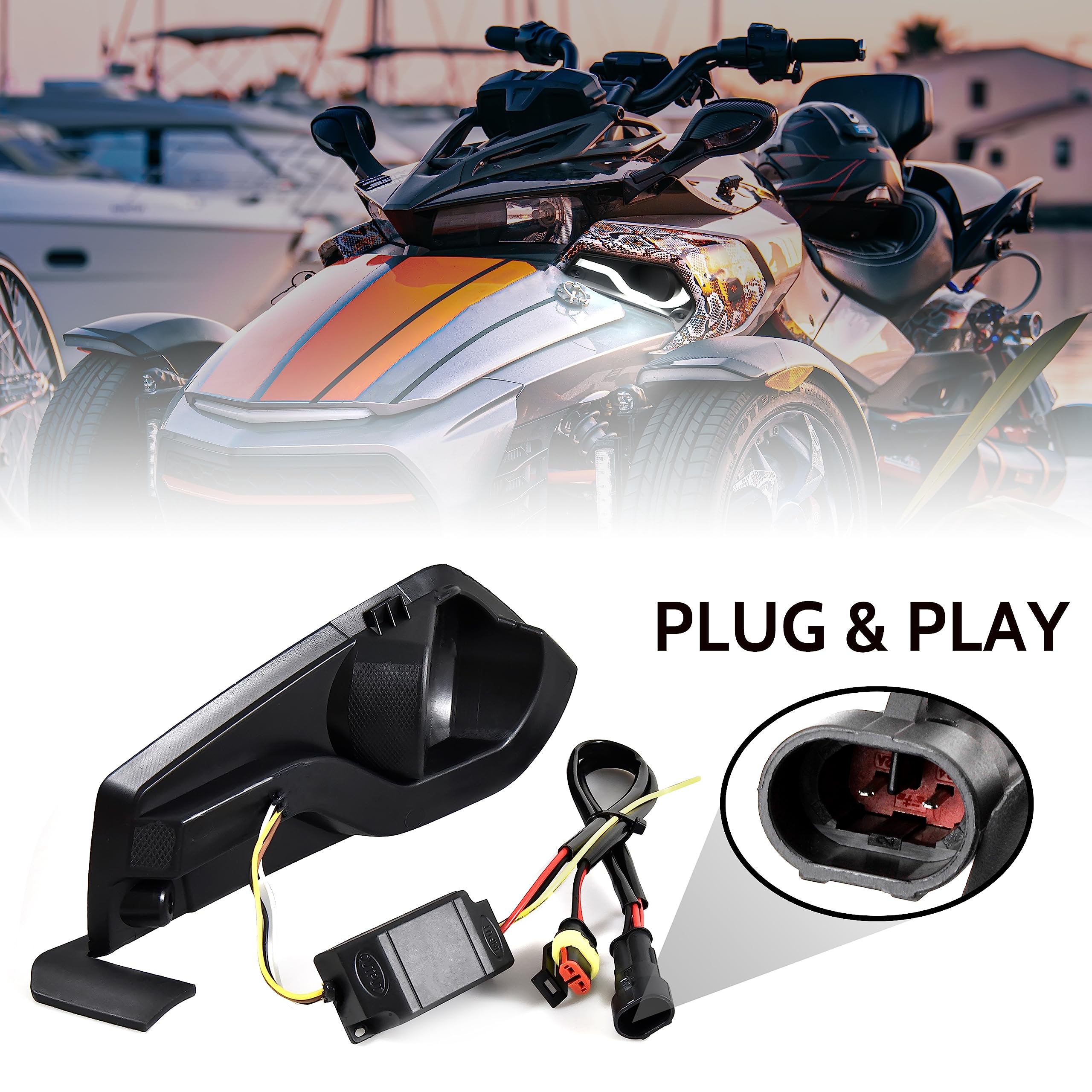 SAUTVS Fog Lamps Cover with LED Daytime Running Lights & Turn Signal Kit for Can-Am Spyder F3 (2015-2020 Models) - 2PCS Replacement Accessories for Enhanced Visibility & Style in Night Driving & Bad Weather Conditions