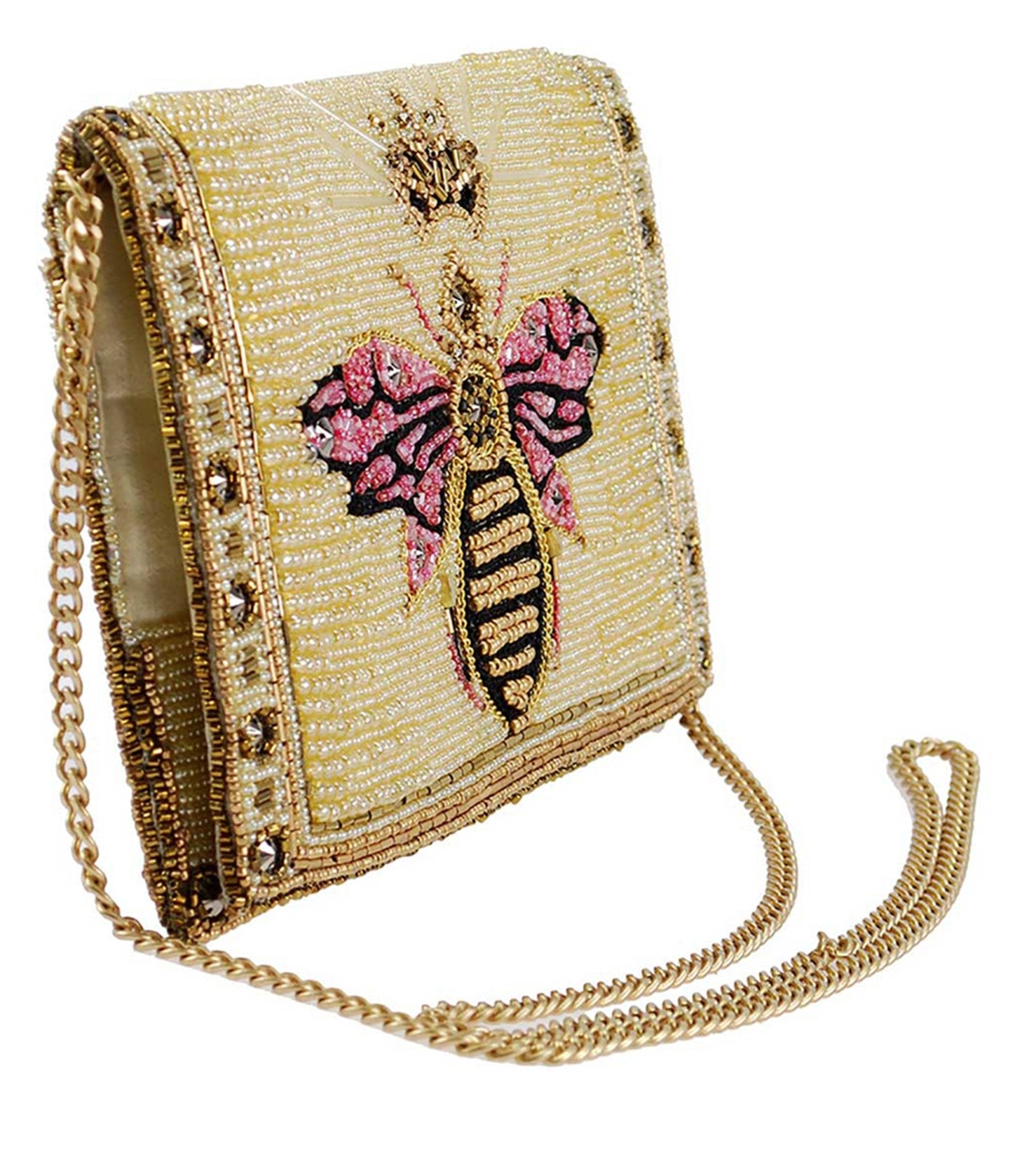 Mary Frances Golden Beaded Bee Handbag - Elegant Clutch Purse for Women, Fashion Evening Bag with Bee Embellishment - Perfect for Parties, Weddings & Special Occasions