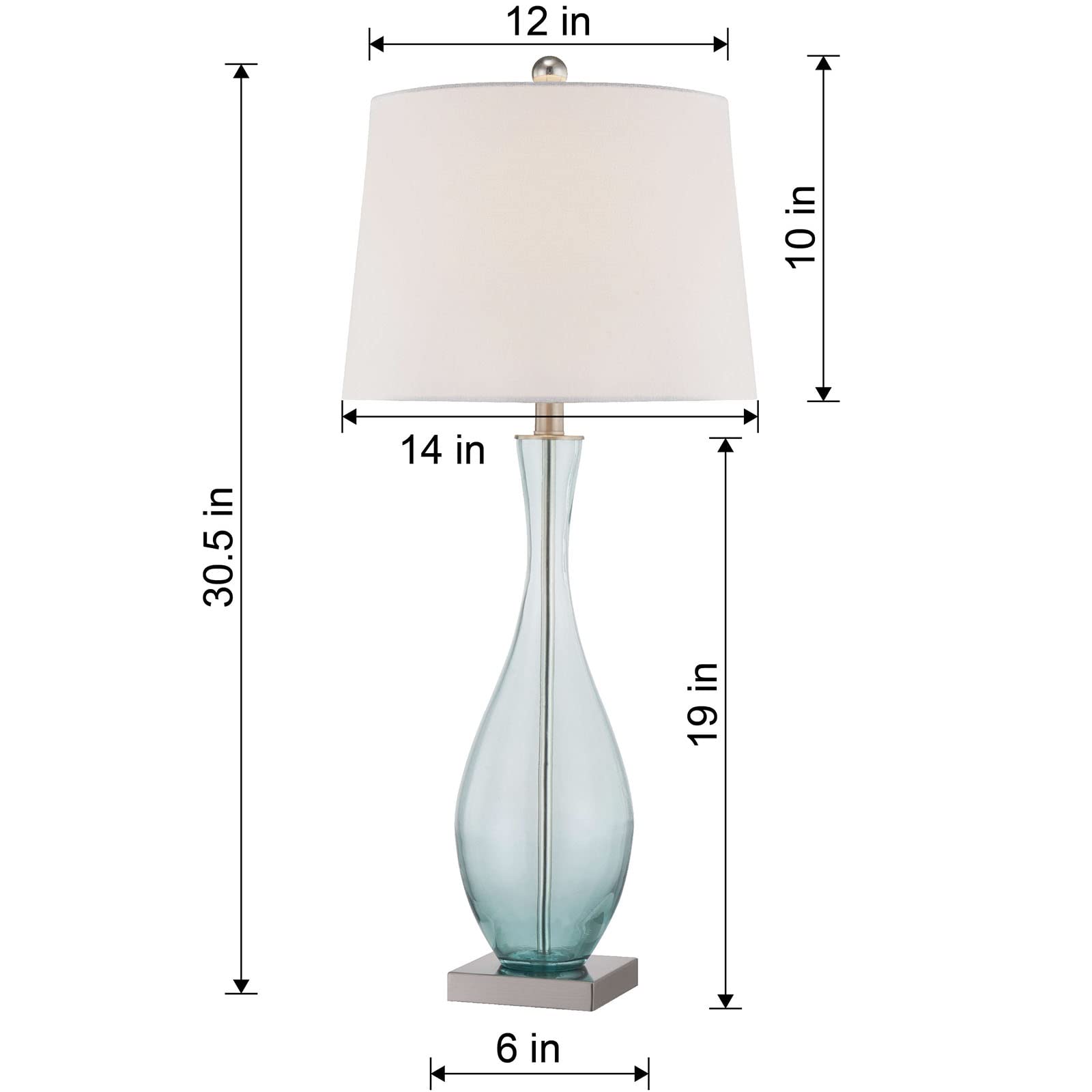 Maxax Traditional Table Lamps Set of 2 with 2A USB Ports, Glass Bedside Lamps with White Fabric Drum Shade - 31 Inches Tall Nightstand Lamps for Living Room, Bedroom, Office (Blue) - Perfect for Reading, Relaxing & Decorating