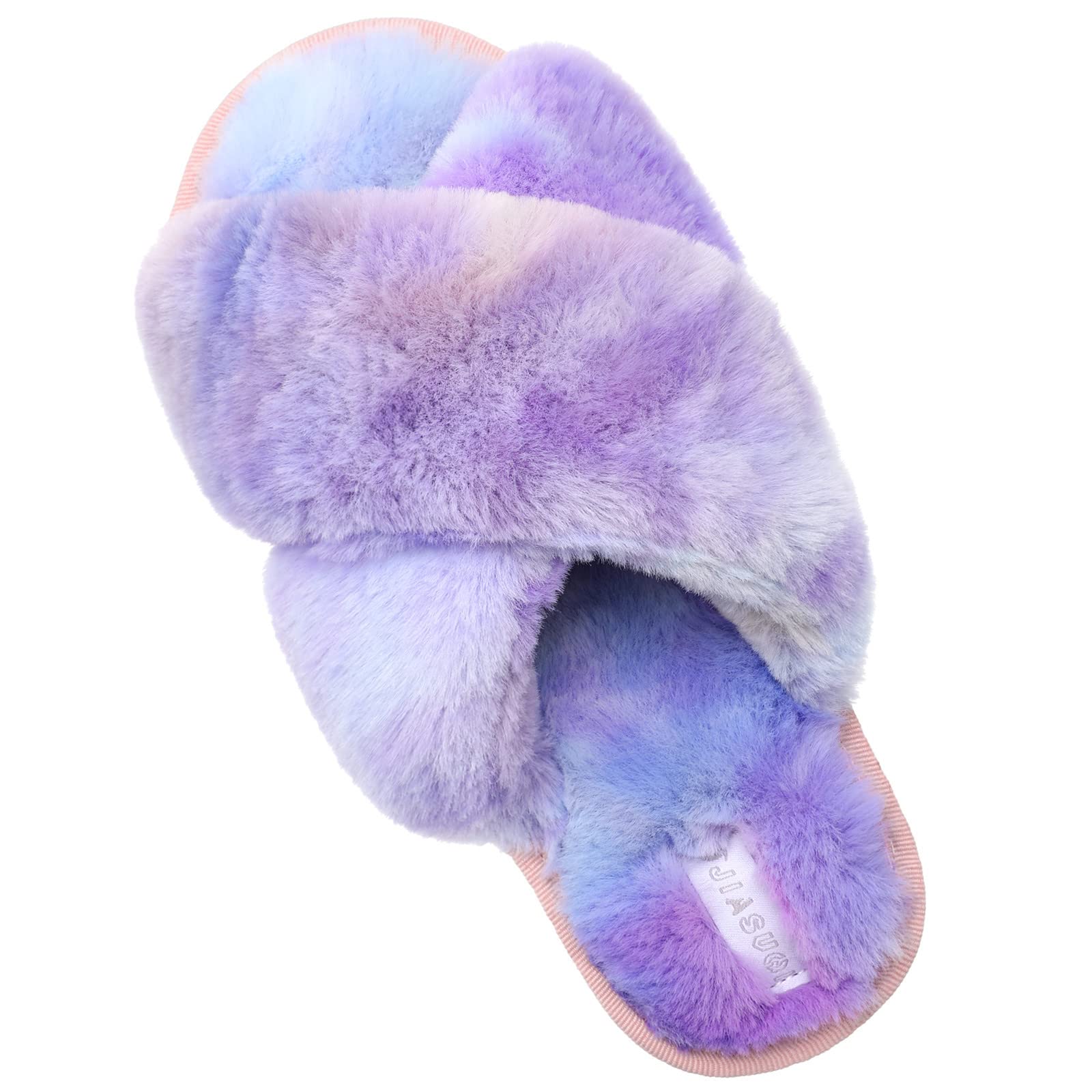 **Jiasuqi Women's Cross Open Toe Fuzzy House Slippers - Cozy Memory Foam Plush Slides for Indoor Comfort, Warm & Soft Furry Slippers for Relaxing at Home, Lounging, or Spa Days**