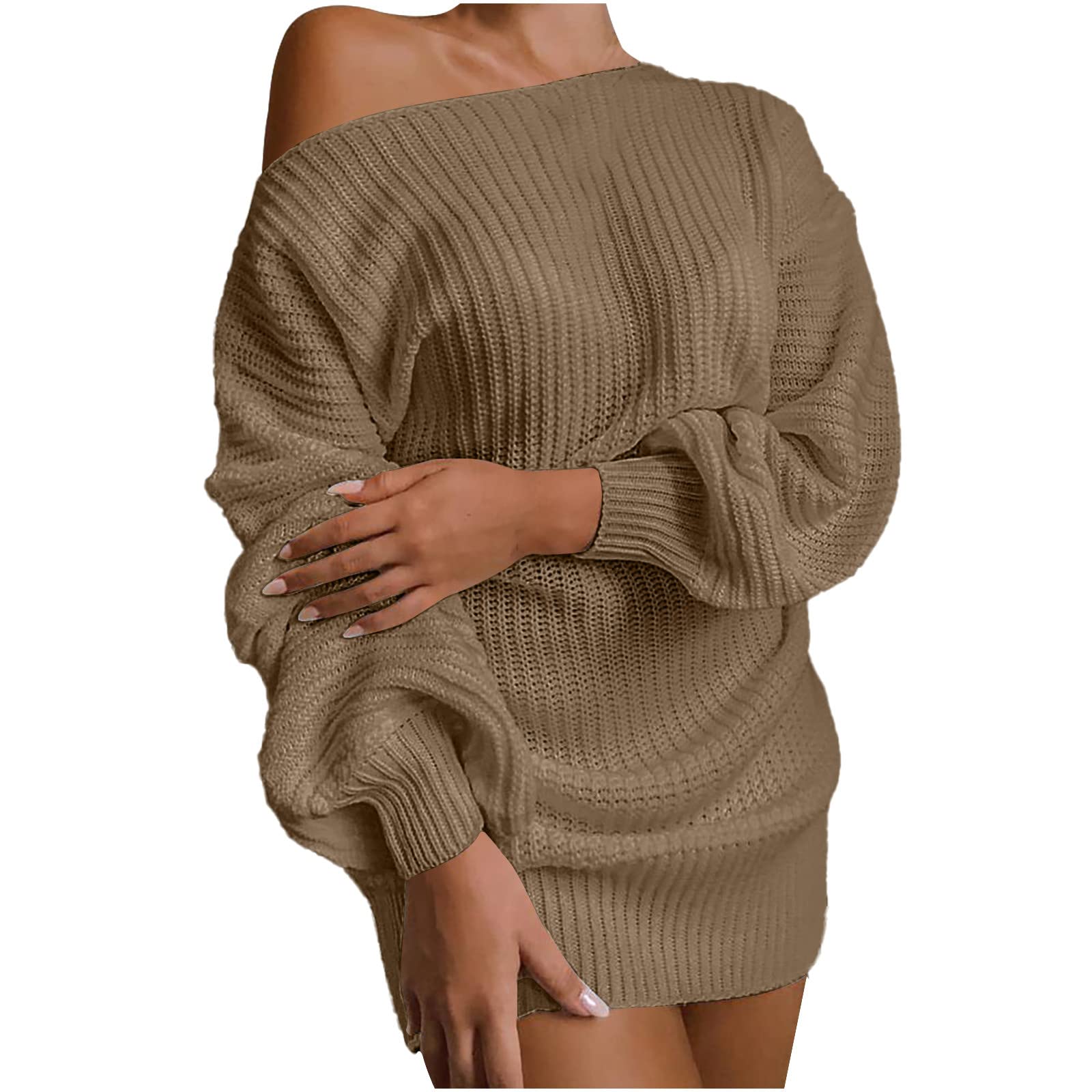 Trendy Off Shoulder Knit Sweater Dress for Women - Elegant Balloon Sleeve Casual Tops | Perfect for Date Night, Office Wear & Weekend Outfits