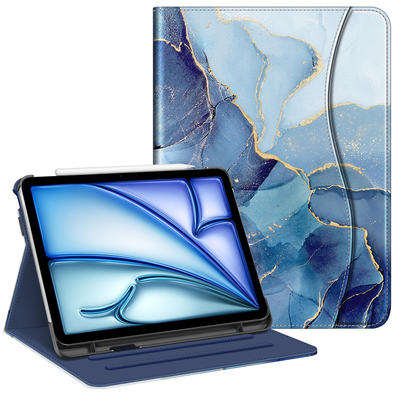 Fintie iPad Air 11-inch Case (M3 2025/M2 2024) & 10.9-inch (5th/4th Gen) Protective Cover - Multi-Angle Stand, Pencil Holder, Storage Pocket - Ocean Marble Design for Work, School & Travel