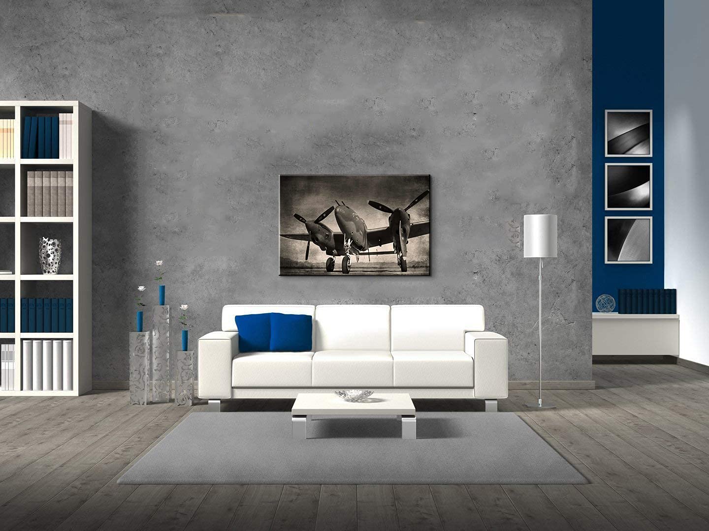 Black and White Twin Engine Airplane Canvas Wall Art - Aviation Decor, Airplane Propeller Wall Decor, Airplane Posters & Gifts for Home - Ready to Hang (28''H x 40''W) - Perfect for Living Room, Bedroom, Office & Aviation Enthusiast Spaces