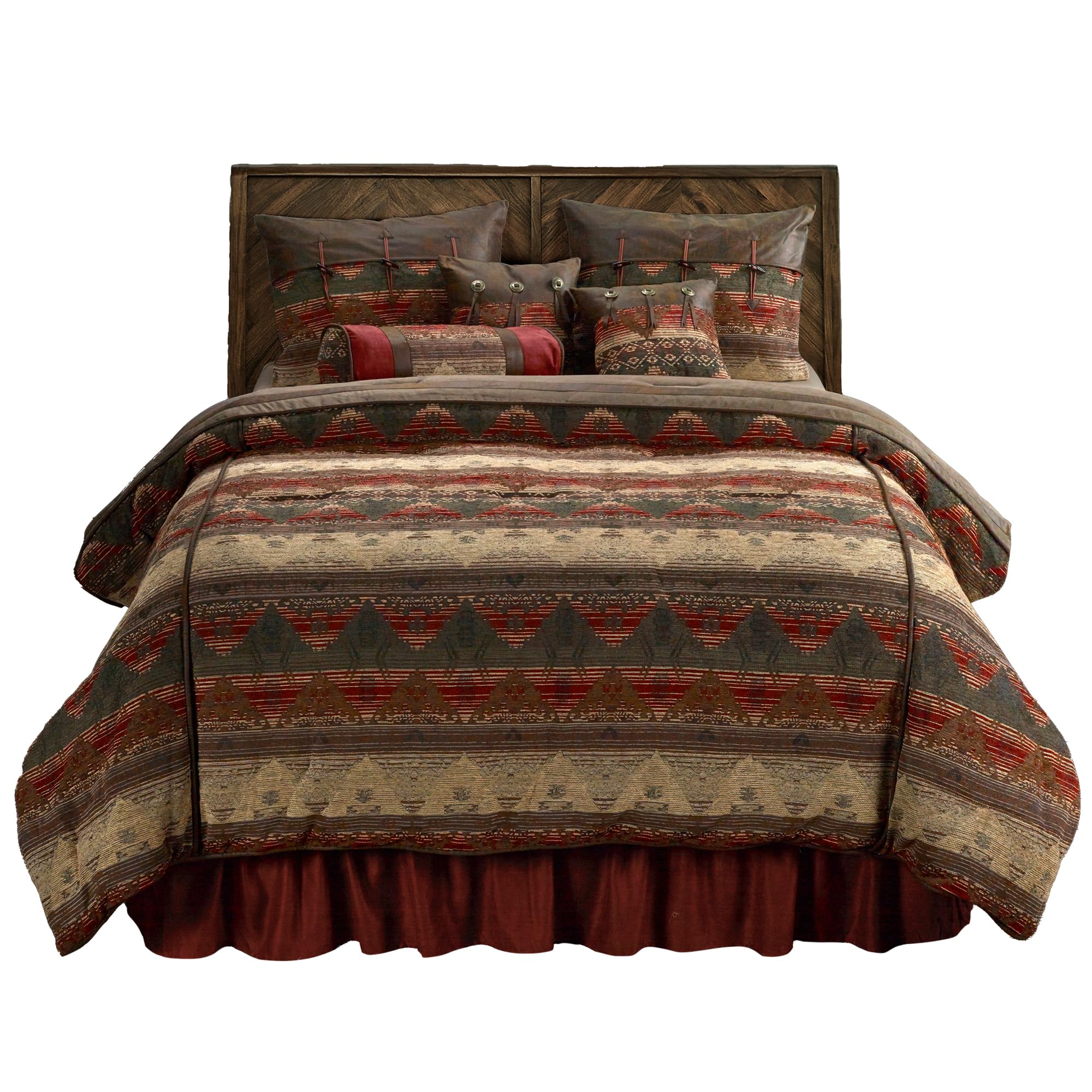 HiEnd Accents Sierra Western 7-Piece Queen Comforter Set - Faux Suede Chenille Jacquard Southwestern Bedding with Bed Skirt, Shams & Accent Pillows | Rustic Home Decor for Bedroom, Guest Room & Cabin Retreat