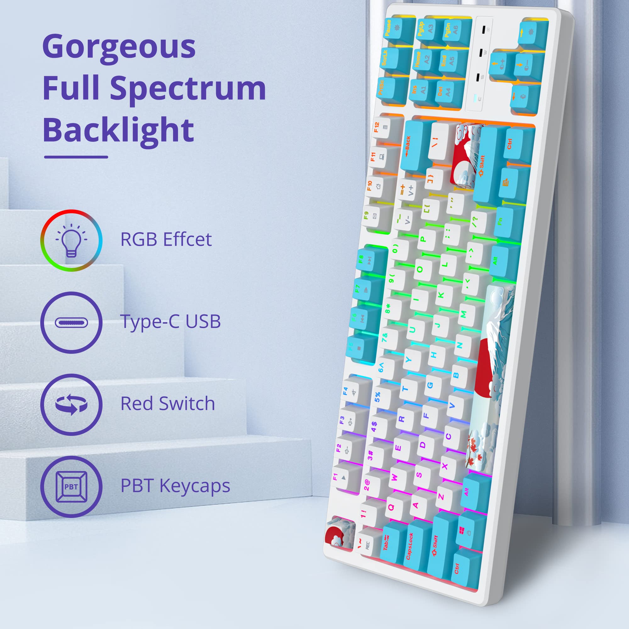 SOLIDEE 87-Key RGB Mechanical Gaming Keyboard - Compact, Portable for PC/Mac - Perfect for Office & Gaming