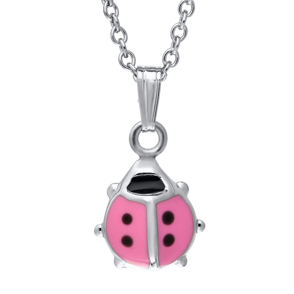 Kids' Sterling Silver Pink Ladybug Necklace - 15